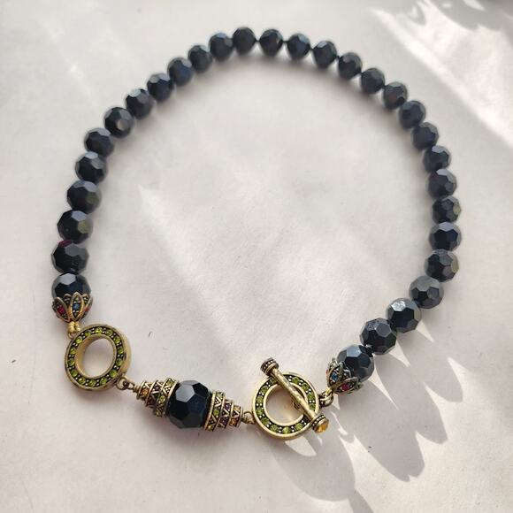 HEIDI DAUS Black Gold Crystal Beaded Necklace Retired 20" Long - Picture 4 of 8